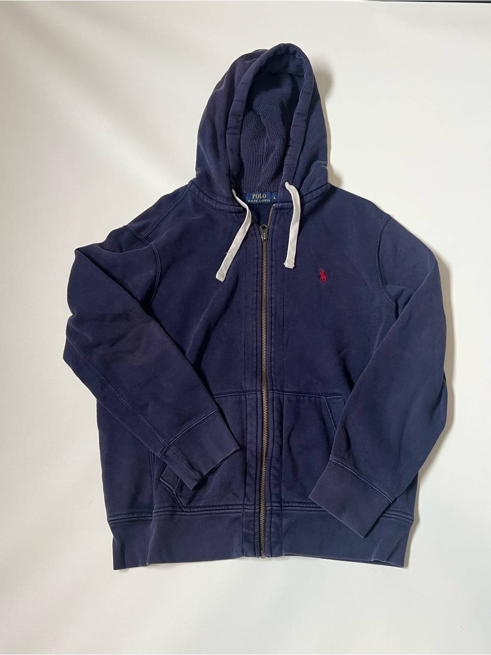 Polo by Ralph Lauren Navy Zip Hoodie with White Drawstrings and Red Pony